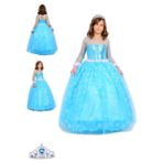 Butik Happy Kids Butikhappykids Frozen Elsa Kostümü Uzun Kollu Kasnaklı Elbise Taç - 3 - 4 Yaş - Mavi