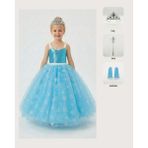 Butik Happy Kids Frozen Elsa Kostümü Askılı Kız Çocuk Prenses Elbisesi Taç Asa Eldiven Hediyeli - Mavi - 2 - 3 Yaş