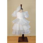 Butik Happy Kids Kız Bebek Caroline Kumaş Krem Karpuz Kollu Kat Etekli Abiye Elbise Taç Hediyeli 1-5 Yaş
