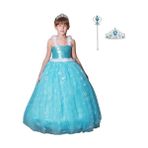 Butik Happy Kids Kız Çocuk Frozen Elsa Askılı Tarlatanlı Kabarık Kostüm Taç Asa Hediyeli 1-12 Yaş - 7 - 8 Yaş - Mavi