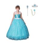 Butik Happy Kids Kız Çocuk Prenses Askılı Elsa Kostüm Taç Asa Saç Hediyeli 1-12 Yaş - Mavi - 3 - 4 Yaş