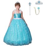 Butik Happy Kids Kız Çocuk Prenses Askılı Elsa Kostüm Taç Asa Saç Hediyeli 1-12 Yaş - Mavi - 4 - 5 Yaş
