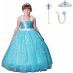 Butik Happy Kids Prenses Askılı Elsa Kostüm Taç Asa Saç Hediyeli 1-12 Yaş - 4 - 5 Yaş - Mavi