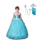 Butik Happy Kids Prenses Elsa Askılı Elsa Kostüm Taç Asa Saç Eldiven 1-12 Yaş - 119 Mavi - 4 - 5 Yaş