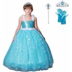 Butik Happy Kids Prenses Elsa Askılı Kostüm Taç Asa Eldiven Hediyeli 1-12 Yaş - Mavi - 3 - 4 Yaş