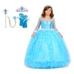 Butik Happy Kids Prenses Elsa Kostümü Uzun Kollu Elsa Kostümü 1-12 Yaş Taç-Asa-Eldiven Hediyeli - Mavi - 1 - 2 Yaş