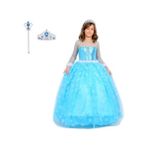 Butik Happy Kids Prenses Elsa Kostümü Uzun Kollu Elsa Kostümü 1-12 Yaş Taç-Asa Hediyeli - 7 - 8 Yaş - Mavi