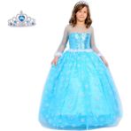 Butik Happy Kids Prenses Elsa Kostümü Uzun Kollu Elsa Kostümü 1-12 Yaş Taç Hediyeli - 7 - 8 Yaş - Mavi