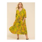 Butik İtalyan Çiçek Desenli Keten Elbise - SARI