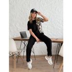 Butik Kadın Bisiklet Yaka Kısa Kol Leopar Desen Bluz Ve Pantolon Ikili Takım