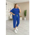Butik Kadın Kısa Kollu Bisiklet Yaka Viskon Iki Iplik Bluz Ve Pantolon Ikili Takım