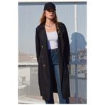 Butik Kadın Kruvaze Yaka Trençkot Siyah 1053