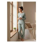 Butik Kadın Mint Yeşili Ayı Figürlü Puantiye Desenli Fitilli Pijama Takımı