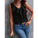 Butik Kadın Sıfır Kollu V Yakalı Volanlı Ithal Krep Bluz