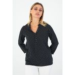 Butik Kadın Siyah Puantiyeli Hakim Yaka Yarım Patlı Viskon Gömlek 1500064 - BASİC ŞIK
