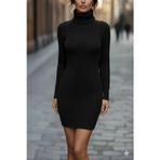 Butik Kadın Uzun Kollu Balıkçı Yaka Kısa Triko Elbise