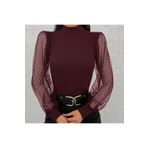 Butik Kadın Uzun Kollu Tül Detaylı Yarım Balıkçı Yaka Kaşkorse Bluz