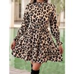 Butik Kadın Uzun Kollu Yarı Balıkçı Yaka Leopar Desenli Modal Mini Elbise