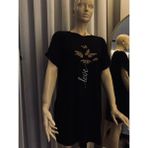 Butik Kelebek Baskılı Crew Neck Elbise, Bahar ve Yaz Için Rahat Kısa Kollu Bol Kesim Elbise, Kadın Giyim - 000-Siyah