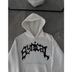 Butik Kışlık Kapşonlu Baskılı Oversize SweatShirt- Beyaz