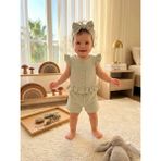 Butik Kız Bebek %100 Pamuklu Müslin Şortlu 2'li Takım Toka Aksesuarlı - 6 - 9 Ay - Haki