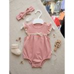 Butik Kız Bebek %100 Pamuklu Toka Aksesuarlı Salopet Tulum - Pembe - 3 - 6 Ay