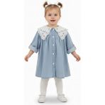 Butik Kız Bebek - Çocuk Çiçekli Yaka Detaylı Kot Elbise - 9 Ay - Mavi