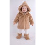 Butik Kız Bebek - Çocuk Peluş Külah Kapüşon Detaylı Kaban - Mont - 6 Ay - Kahverengi