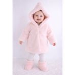 Butik Kız Bebek - Çocuk Peluş Külah Kapüşon Detaylı Kaban - Mont - 9 - 12 Ay - Pembe