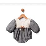 Butik Kız Bebek Özel Tasarım Salopet Elbise - Salopet - Gri - 18 Ay