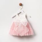 Butik Kız Bebek Pamuklu Tütülü Fiyonk Detaylı Elbise Özel Gün Elbise - Doğumgünü Elbisesi - 12 Ay - Pembe