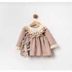 Butik Kız Bebek Tavşan Çanta Aksesuarlı Dantel Yaka Özel Tasarım Elbise - 12 - 18 Ay - Toprak