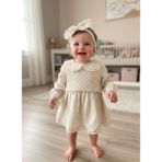 Butik Kız Bebek Toka Aksesuarlı %100 Pamuklu Elbise - 12 - 18 Ay - Ekru