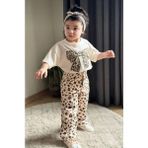 Butik Kız Çocuk %100 Pamuklu Leopar Desenli Pantolonlu 2'li Alt - Üst Takım - 5 - 6 Yaş