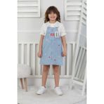 Butik Kız Çocuk Kalp Nakışlı Kot Jile Elbise – Askılı Denim Jile, Günlük ve Şık Kombin - 7 - 8 Yaş - Mavi