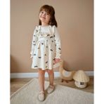 Butik Kız Çocuk Kelebek Desenli %100 Pamuklu Elbise - 5 - 6 Yaş - Krem-1
