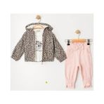 Butik Kız Çocuk Leopar Kedi Baskılı Alt Üst 3'lü Takım - 1 Yaş - 00406 Pembe