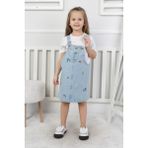 Butik Kız Çocuk Nakış Işlemeli Kot Jile Elbise - %100 Pamuklu Denim - 4 - 5 Yaş - Mavi