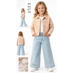 Butik Kız Çocuk Nakışlı Denim Ceket Pantolon Tshirt Takım - Pembe Çocuk Takım 4-8 Yaş - 7 - 8 Yaş - Kemik - Camel