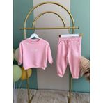 Butik Kız Çocuk Pamuklu 2'li Takım Sırt Baskılı Alt - Üst Takım Eşofman Takım - Pembe - 7 - 8 Yaş