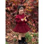 Butik Kız Çocuk Ponpon Detaylı Sweatshirt ve Tütü Etek Takım - Bordo - 5 - 6 Yaş