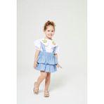 Butik Kız Çocuk Salopet Kot Elbise Yaka Detaylı - 2 - 3 Yaş - Mavi