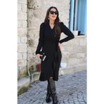 Butik Krep Kumaş Midi Boy Kuşaklı Uzunkol Elbise 113 Cm