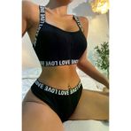 Butik luksxx-LUXIM-12115 Kadın Siyah Çapraz Sırt Ve Love Yazı Detaylı Iç Çamaşır Takımı – Modern, Konforlu