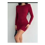 Butik Merrline Kadın Bordo Vip Sandy Kumaş Drapeli Şık Gece Günlük Mini Elbise