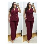 BUTİK MODA Kadın Ceket Yaka Sıfır Kol Gold Düğme Detay Büyük Beden Abiye İkili takım