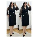 BUTİK MODA Kruvaze Yaka Dantel Detaylı Blazer Model Büyük Beden Abiye Elbise