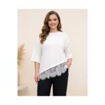 Butik Nilyam Kadın Büyük Beden Bisiklet Yaka Kısa Kol Modal Kumaş Çapraz Dantel Detaylı Salaş T-shirt 26201