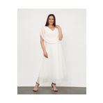 Butik Nilyam Kadın Büyük Beden Drape Yaka Omuz Drape Detaylı Şifon Uzun Abiye Elbise