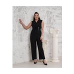 Butik Nilyam Kadın Büyük Beden Kruvaze Yaka Düğme İşlemeli Çapraz Parça Detaylı Abiye Tulum 24733